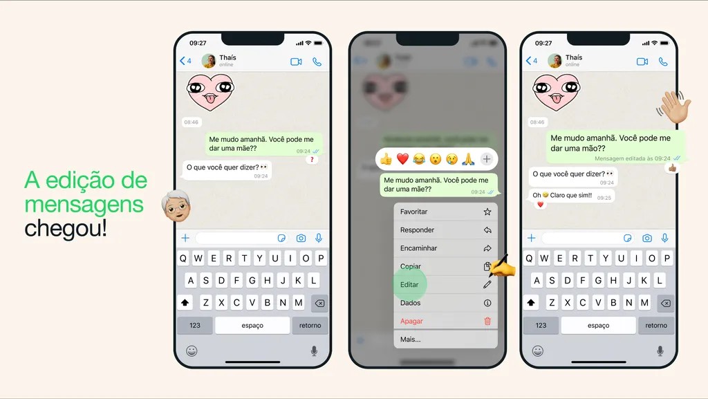 O WhatsApp agora deixa você editar suas mensagens já enviadas (Imagem: Divulgação/WhatsApp)